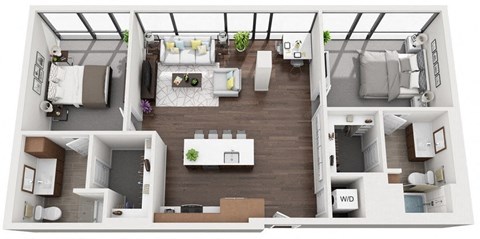 Floor plan for 2 beds, 2 baths, 1410 sqft